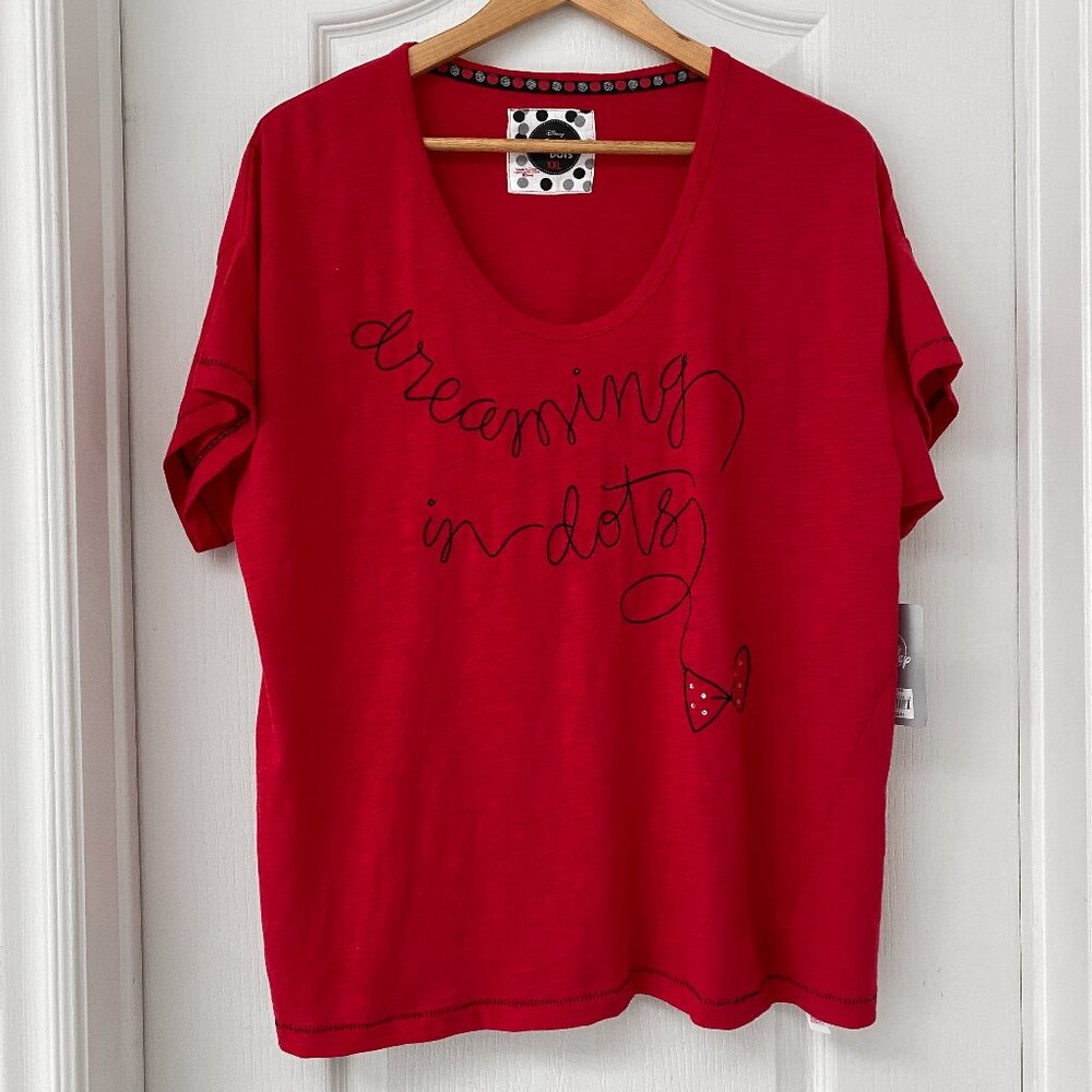 Disney Minnie Mouse Red Graphic Tee 2XL “Dreaming in Dots” Plus Size